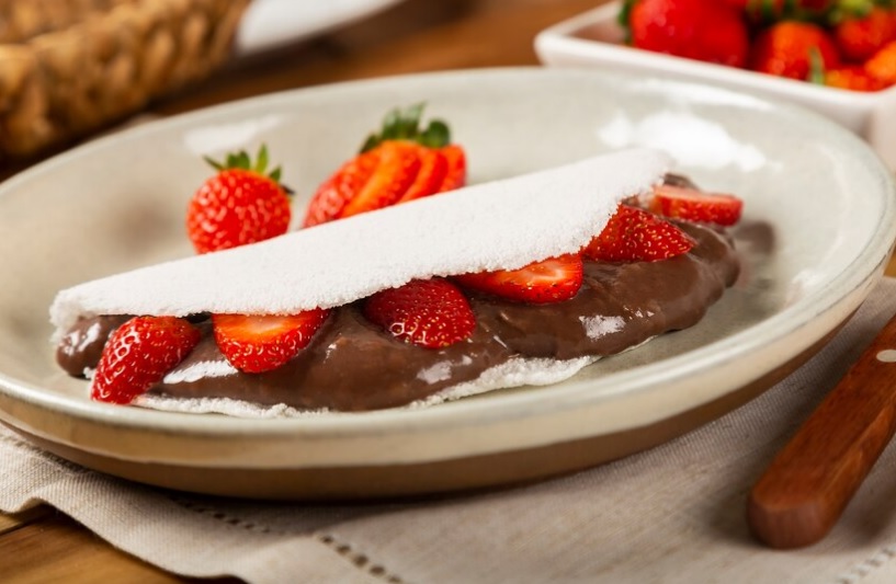 tapioca nutella com morango ou banana